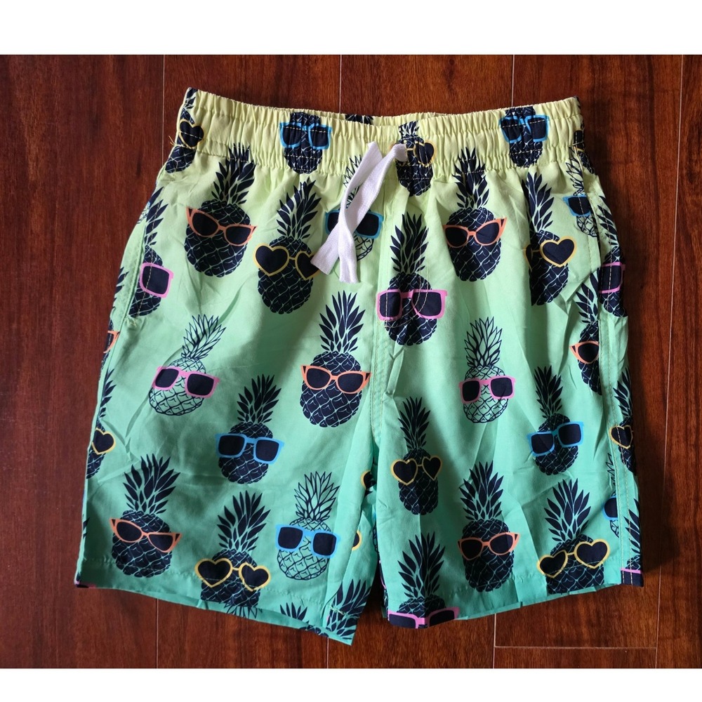 Boys Pineapple Sunglasses Swim Trunks Lime Green Board Shorts Size 8